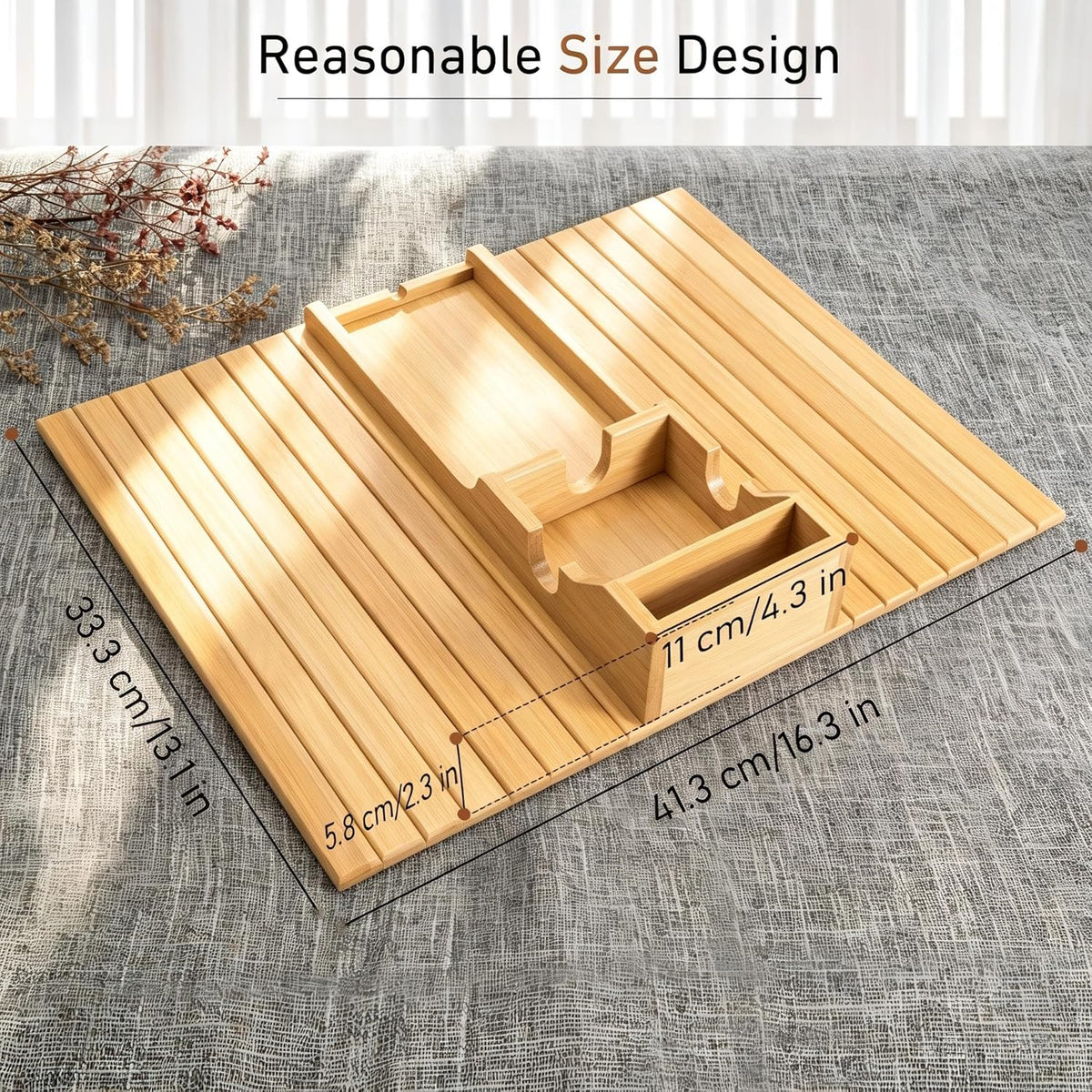 Bamboo Couch Armrest Table, Couch Arm Tray with Removable Couch Cup Holder, 2 in 1 Design Foldable Anti-Slip Bamboo Couch Tray and Sofa Cup Holder for Drink