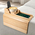 Bamboo Couch Armrest Table, Couch Arm Tray with Removable Couch Cup Holder, 2 in 1 Design Foldable Anti-Slip Bamboo Couch Tray and Sofa Cup Holder for Drink
